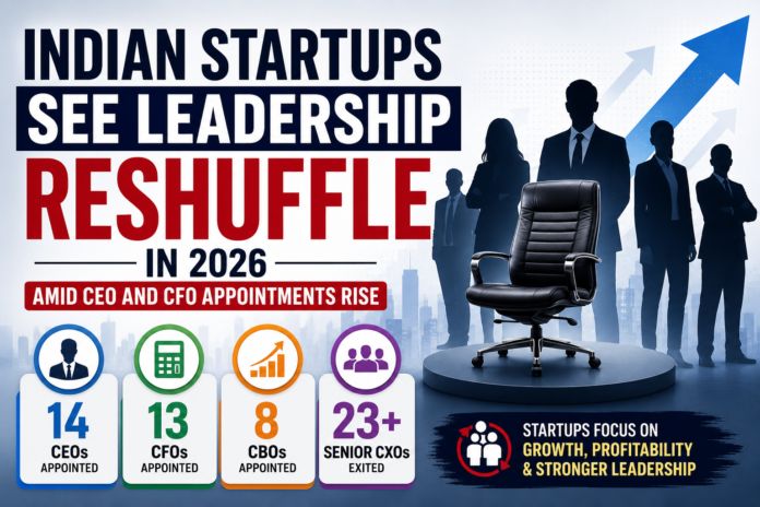“Indian startups witness major leadership reshuffle in 2026 with rising CEO, CFO, and CBO appointments across the startup ecosystem”