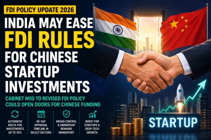 “India may ease FDI rules for Chinese startup investments under revised 2026 foreign investment policy”