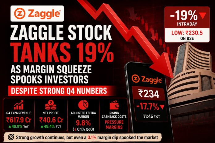 Zaggle stock falls 19 percent despite strong Q4 FY26 revenue and profit growth amid investor concerns over margin pressure