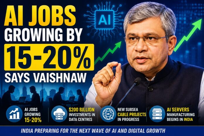 AI Jobs in India Growing by 15–20%, Says IT Minister Ashwini Vaishnaw