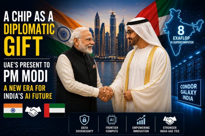 UAE President Sheikh Mohamed bin Zayed Al Nahyan gifts Cerebras wafer scale chip to PM Narendra Modi Condor Galaxy India AI supercomputer